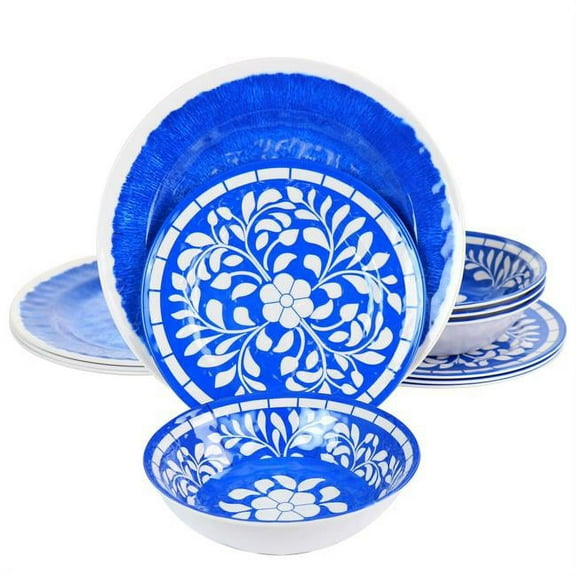 Nelly Melamine Dinnerware Set, Blue - 12 Piece