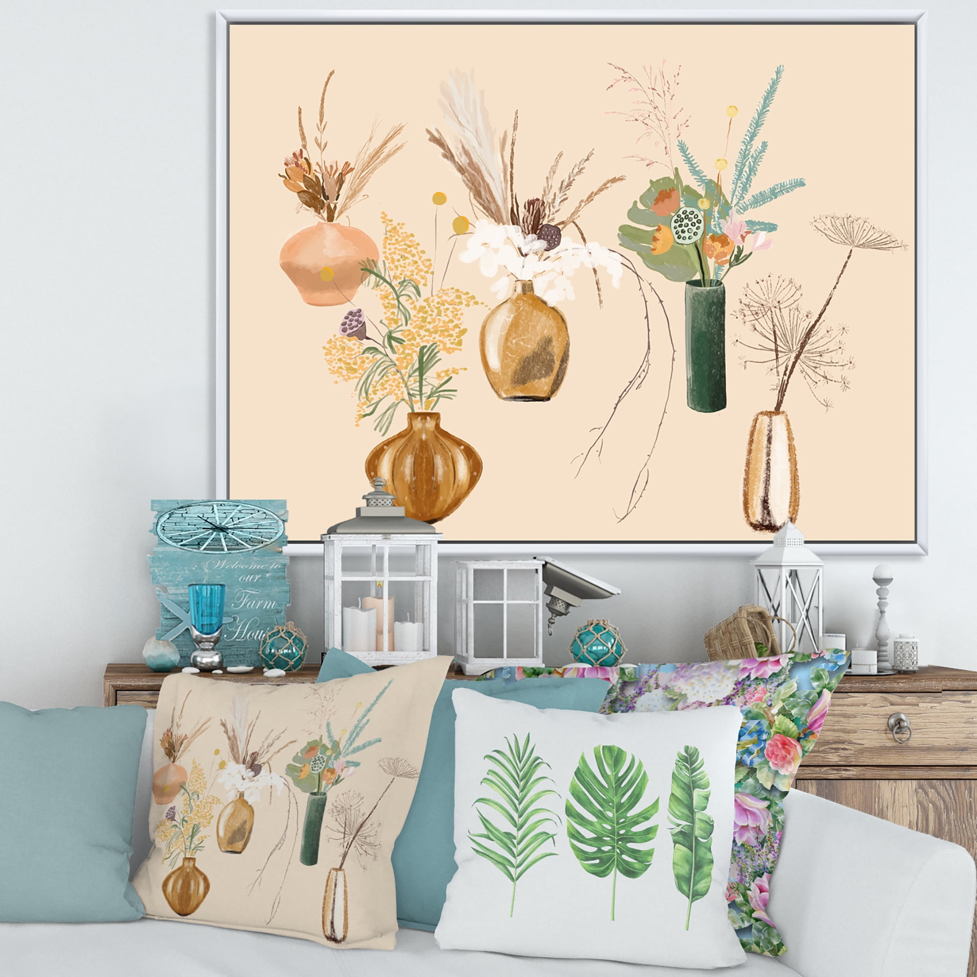 Designart 'Gold Vases With Bouquets Of Wildflowers III' Traditional Framed Canvas Wall Art Print