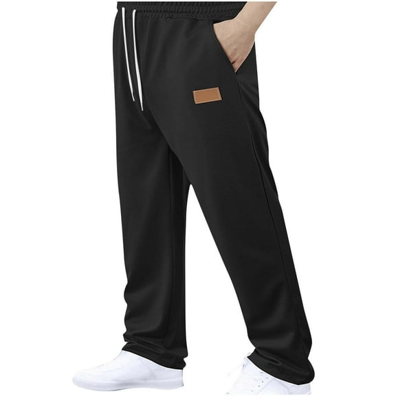 Dealovy Mens Sweatpants Casual Elastic Waist Drawstring Pants Loose Fitted Straight Tube Solid Trousers with Pockets