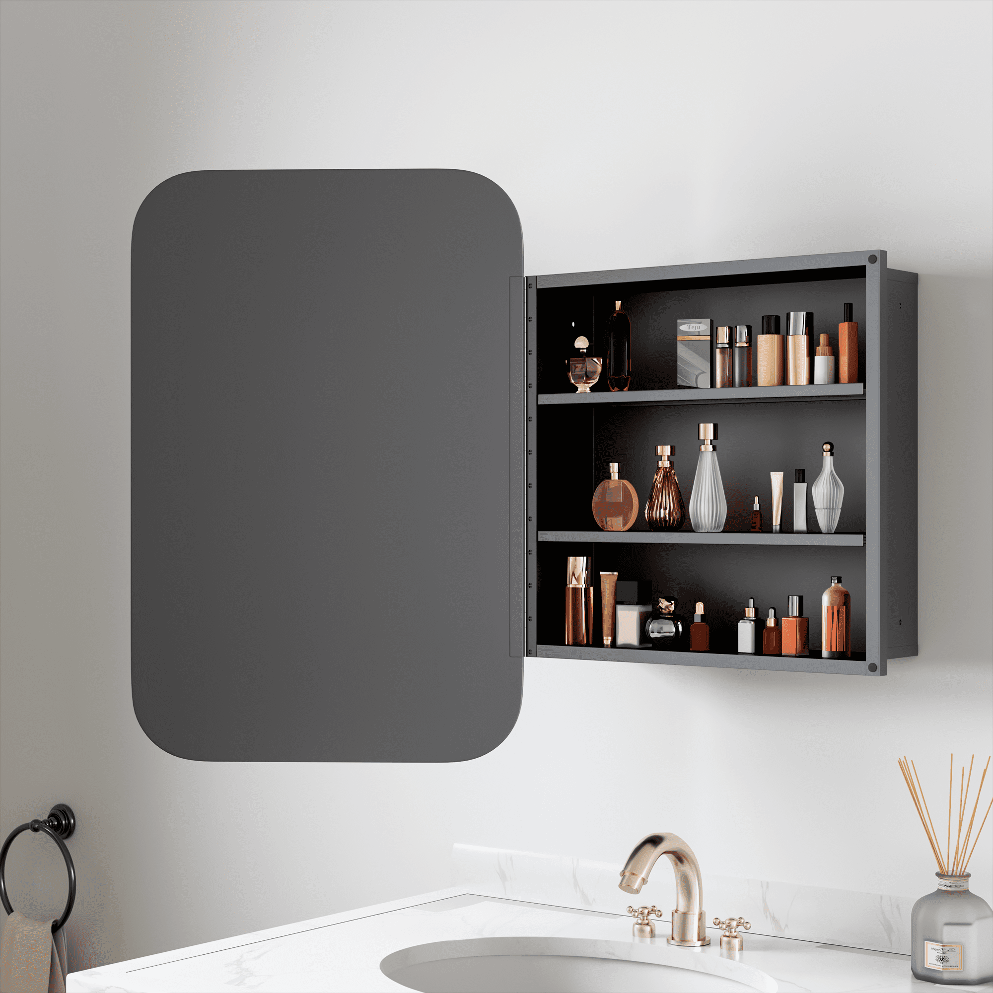 MAYEERTY 38"x24" Black Octagon Bathroom Asymmetrical Vanity Mirror for Wall