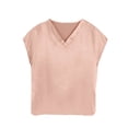 thumbnail image 6 of Deago Women Silk Satin Tops Cap Short Sleeve Blouse Summer V Neck Work Shirts Business Casual Dressy Outfits (Champagne, L), 6 of 9