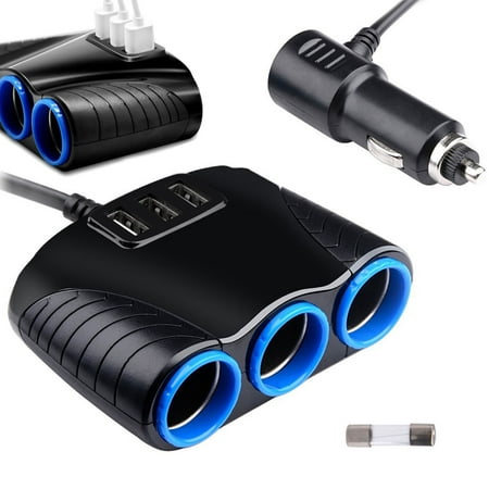 3 way Car Multi Cigarette Lighter Socket Splitter USB Charger 12V Power (Best Multi Usb Car Charger)