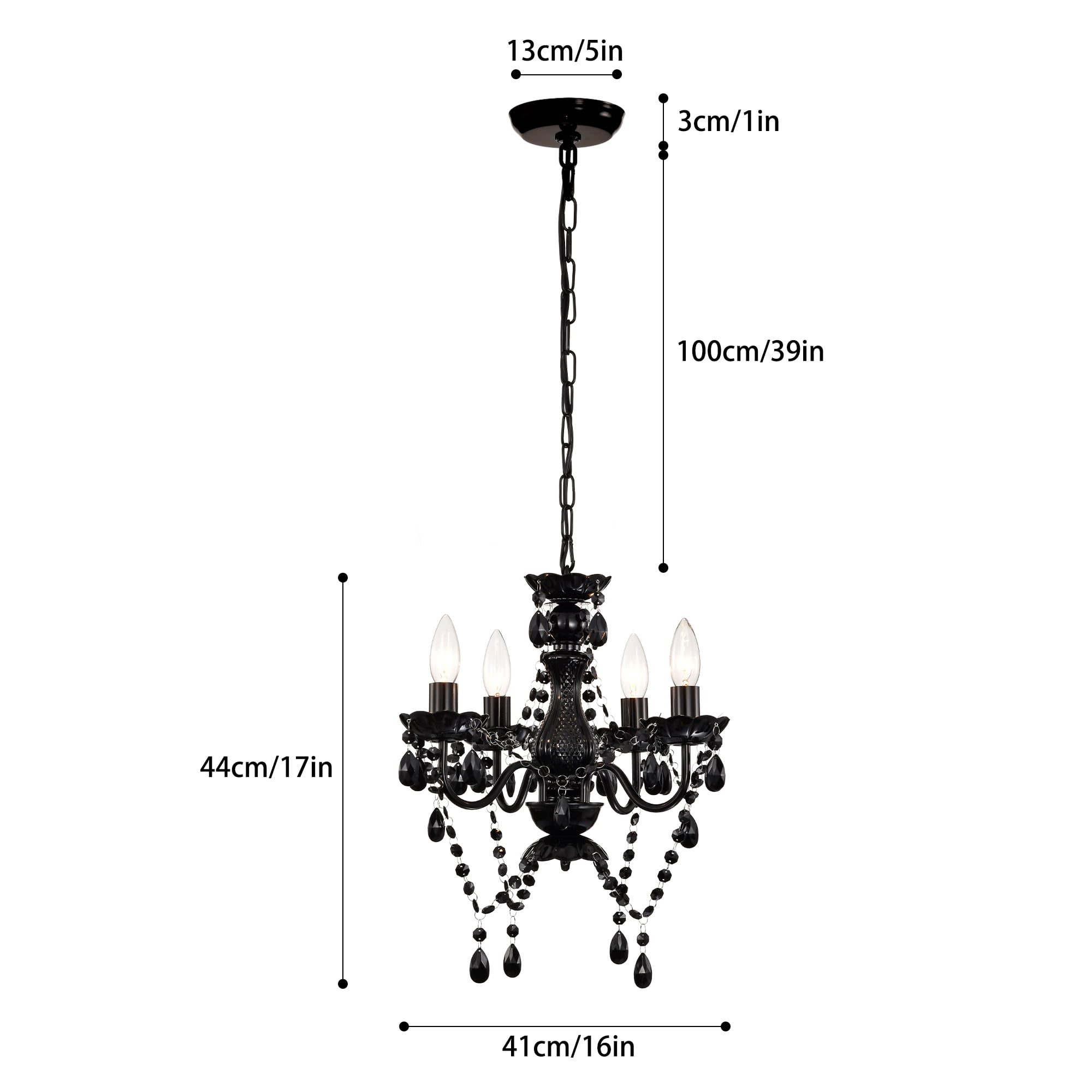 Small Crystal Chandelier Ceiling Lights Black 4-Light Fixture For Bedroom Dining Room