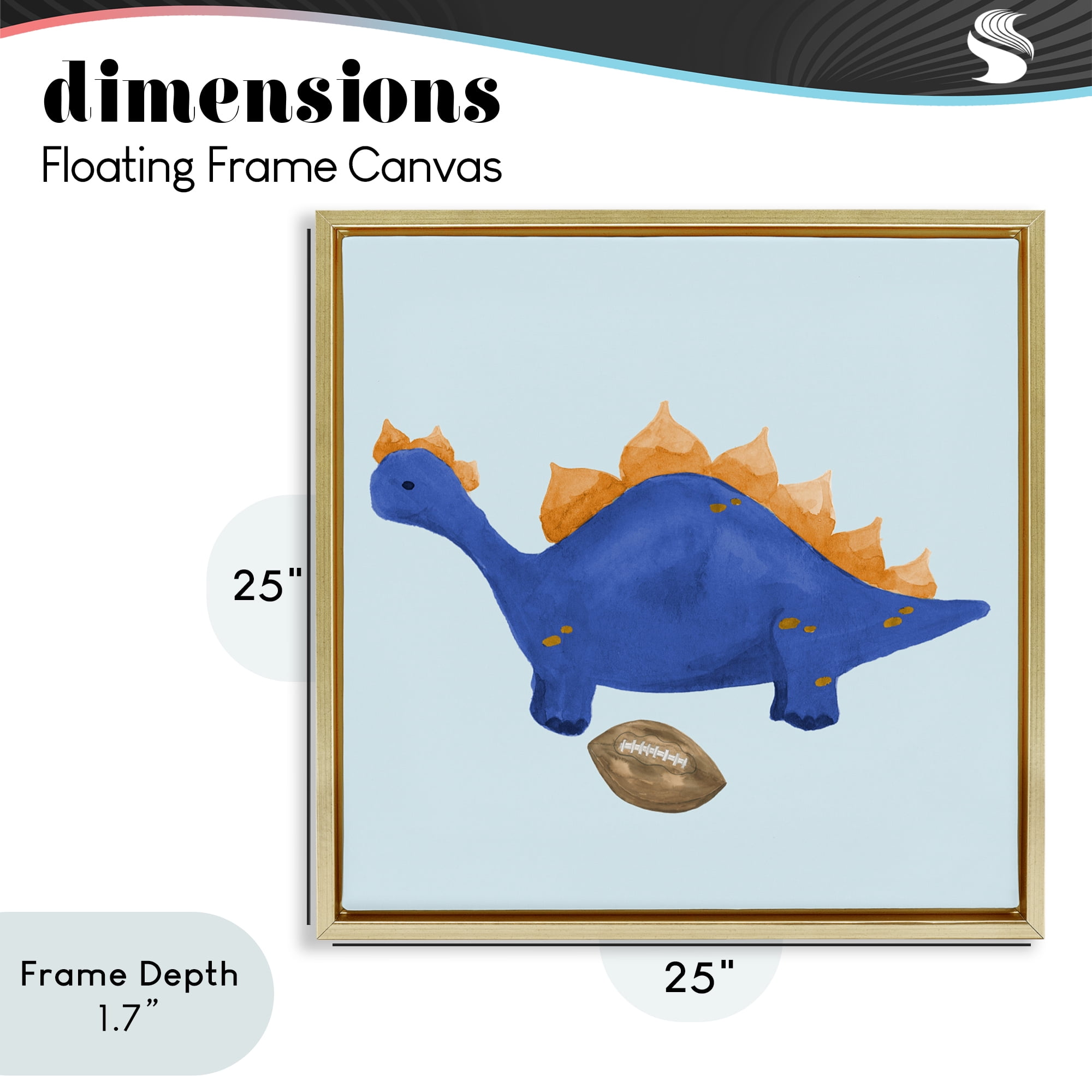 Stupell Industries Sporty Baby Dino Gold Framed Floater Canvas Wall Art, design by Lucille Price
