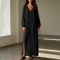 thumbnail image 6 of Tqcoqu Cotton Blend Casual Beach Vacation Long Tunic Dress for Women,Loose Side Slit Lightweight Long Sleeve Linen Maxi Dress, 6 of 8