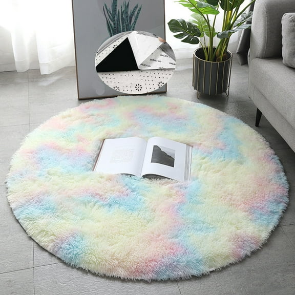 Soft Fluffy Area Rugs Round 47"x47" Floor Mats Non-Slip Backing Carpet for Bedroom Living Room Kids Room