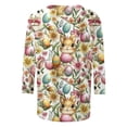 thumbnail image 4 of Easter Festive T-Shirt for Women Whimsical Bunny and Decorated Egg Pattern Crewneck Three Quarter Sleeve Casual Comfort Holiday Clothes, 4 of 5