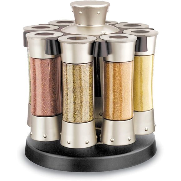 KitchenArt Spice Rack, Elite Auto-Measure Spice Carousel, 8 Spice Jars, Silver