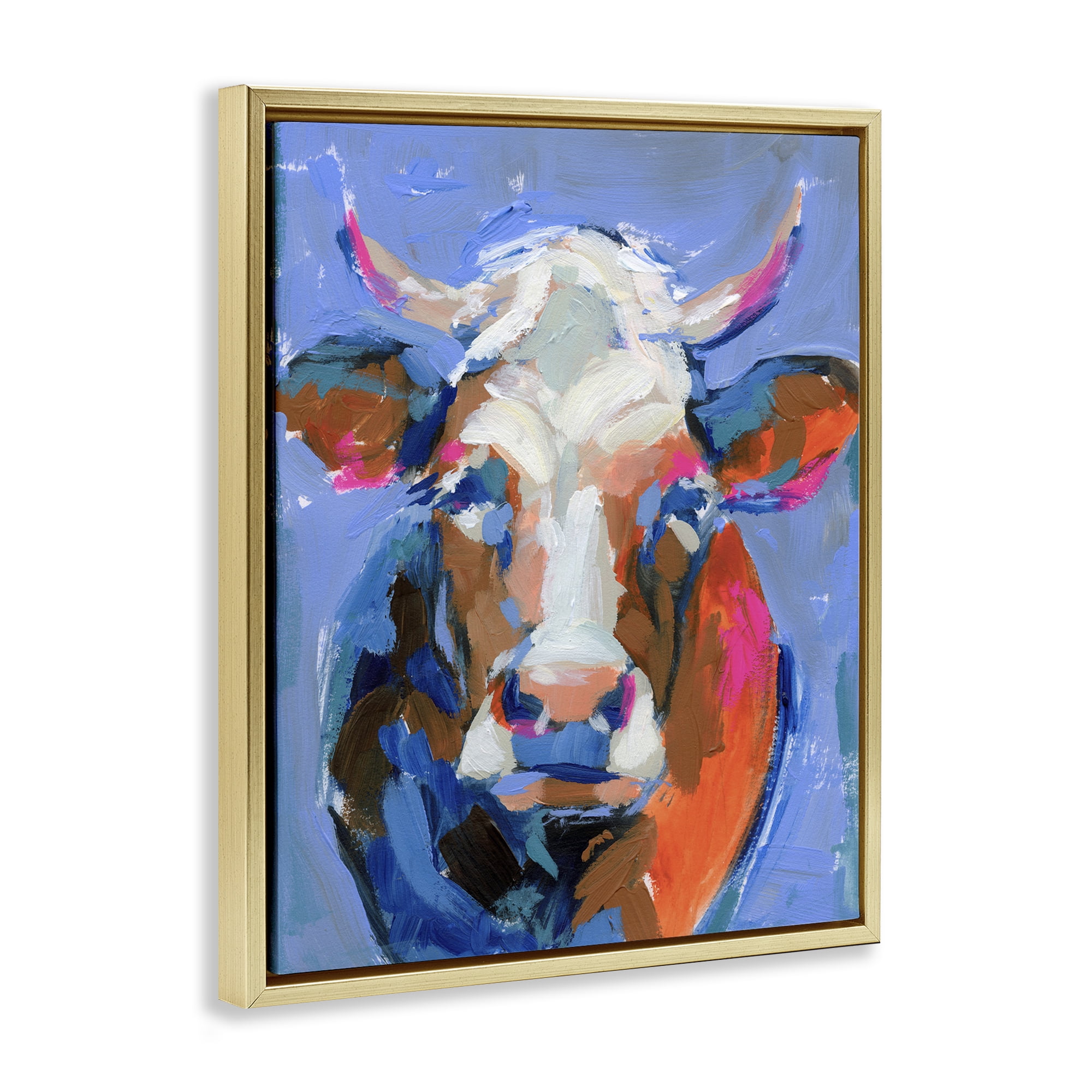 Stupell Industries Bold Paint Strokes Cow Animals & Insects Painting Gold Floater Framed Canvas Art Print Wall Art, 25 x 31