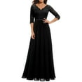 thumbnail image 2 of Sakmal Party Dresses for Women A Line Maxi Black Evening Dress Lace V Neck 3/4 Sleeve Dresses, 2 of 8