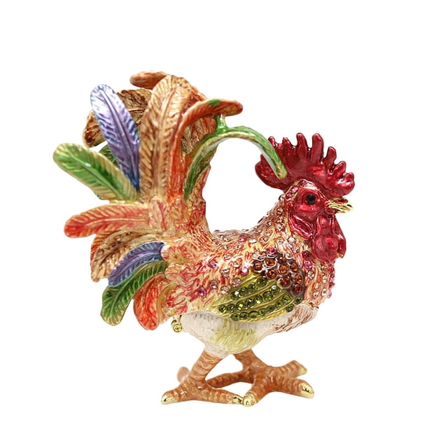 Figura de pollo esmaltado, joyero, organizador de joyas, aleación, decoración del hogar, escritorio Floral