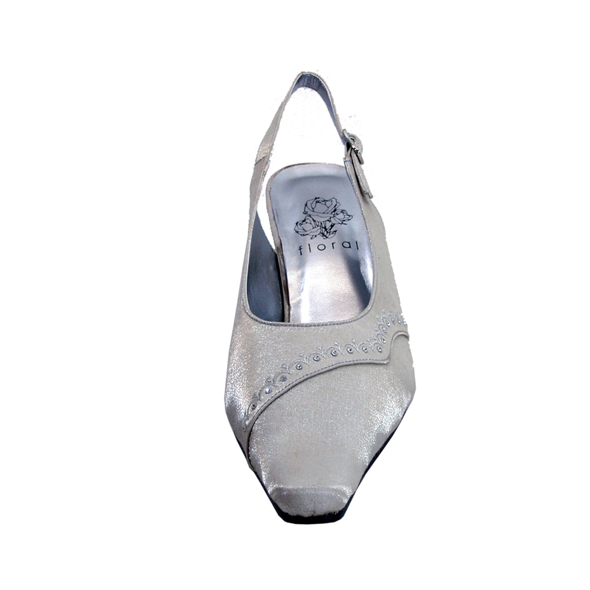 FLORAL Rene Women's Wide Width Dress Slingback Pumps SILVER 5