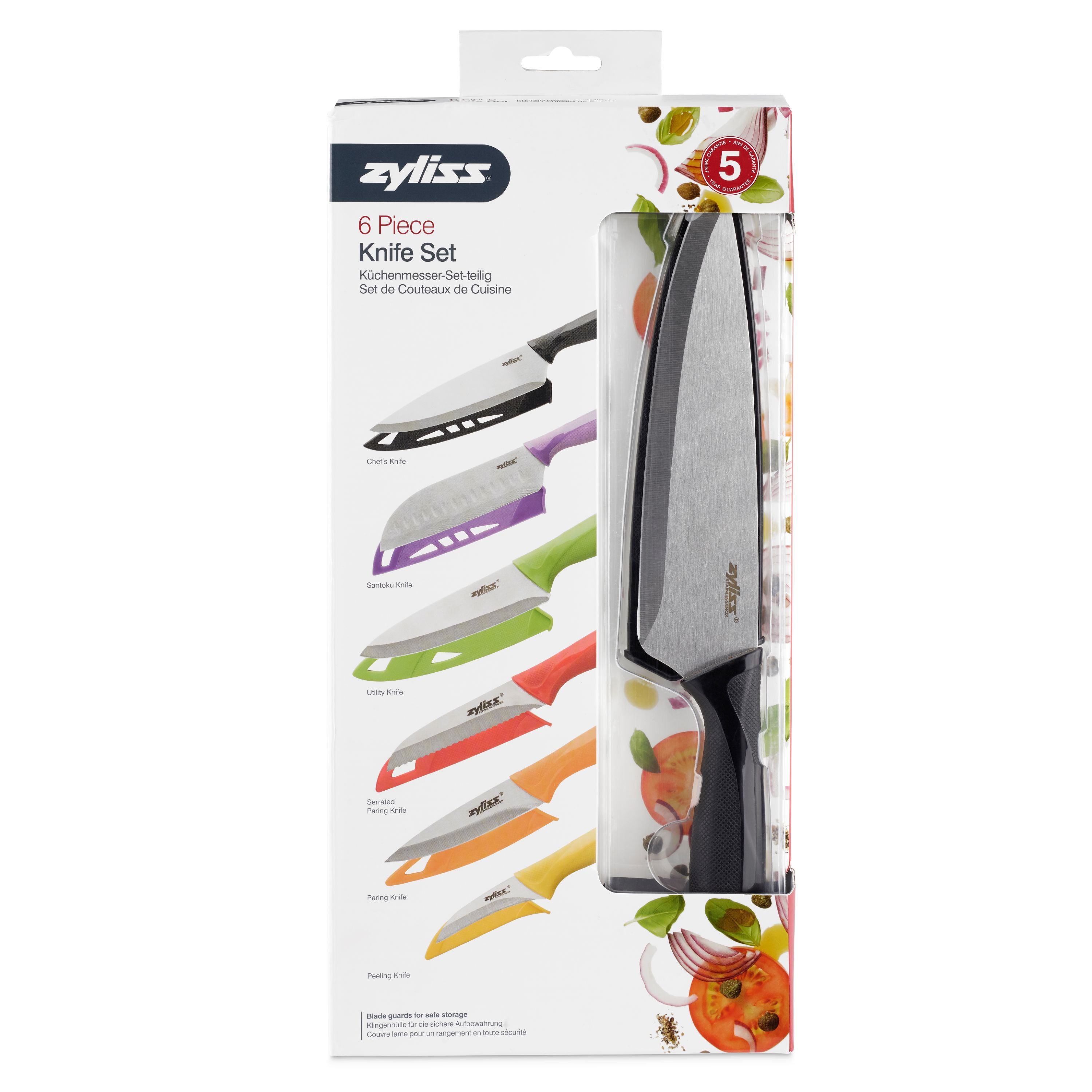 ZYLISS 6 Piece Kitchen Knife Set with Sheath Covers, Stainless Steel