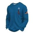 thumbnail image 4 of Havenx 250 Anniversary Usa Crewneck Pullover Sweatshirts for Men Long-Sleeved Waffle T-Shirts American Flag Pullover Sweatshirts Vintage Jesus Cross Patriotic Casual Freedom Tops,Blue 2XL, 4 of 4