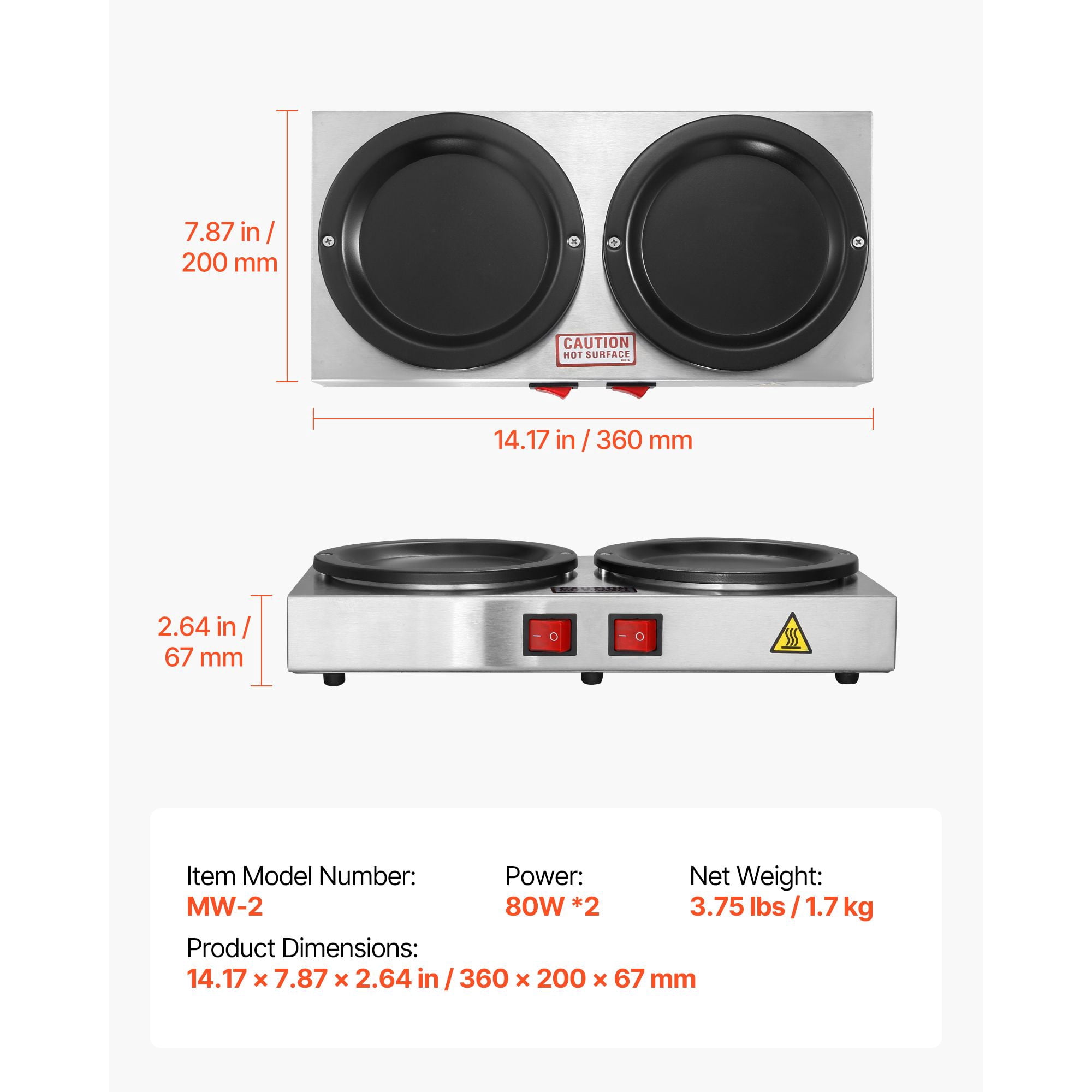 Coffee Decanter Warming Plate Dual Station 185°F Stainless Steel for Home Office Commercial Use