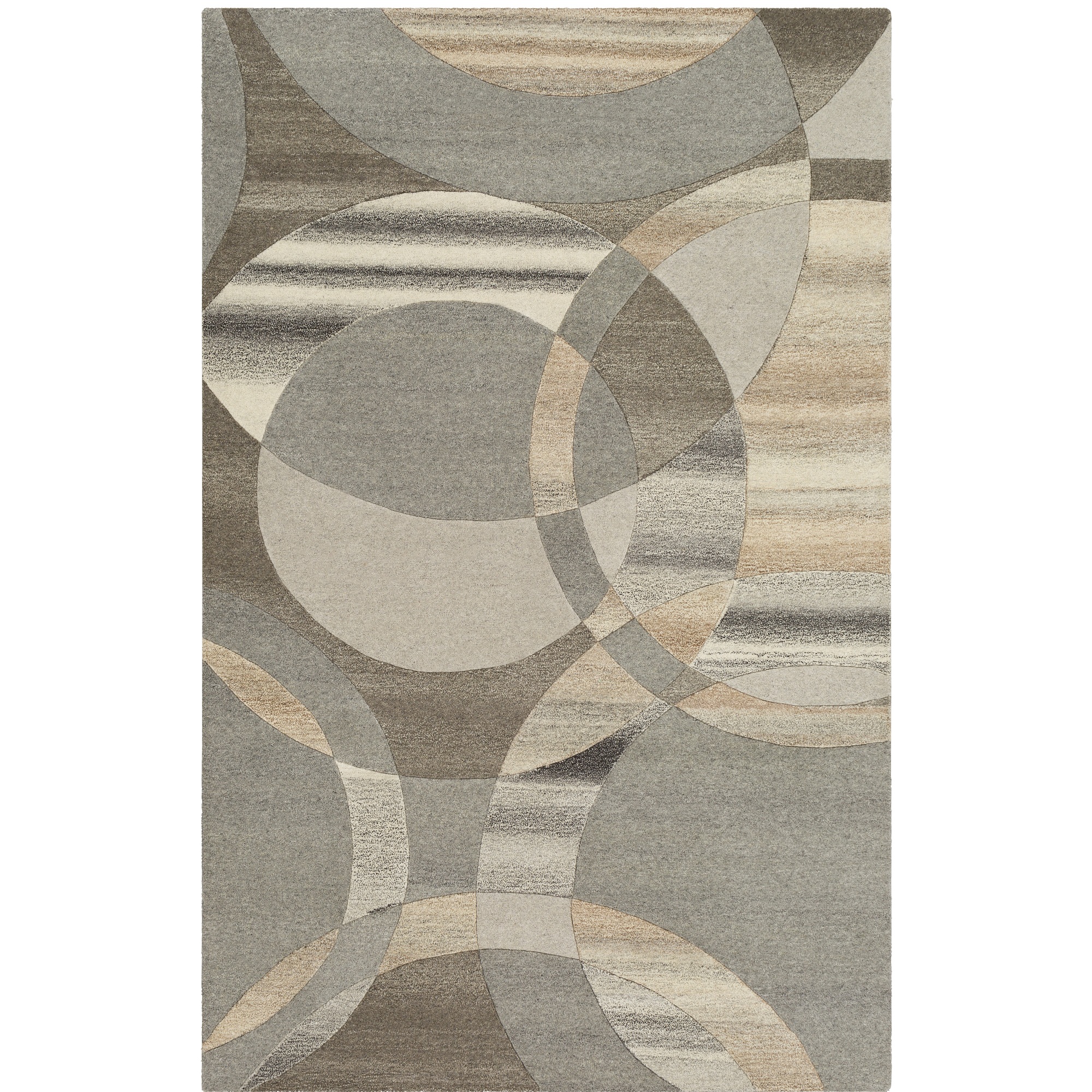 6' x 9' Geometric Circle Pattern Brown and Gray Rectangular Hand Tufted