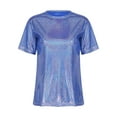 thumbnail image 3 of Lejafay Women Short Sleeve Shiny Metallic T Shirt Tank Tops Holographic Crop Top Festival Party Blue M, 3 of 6
