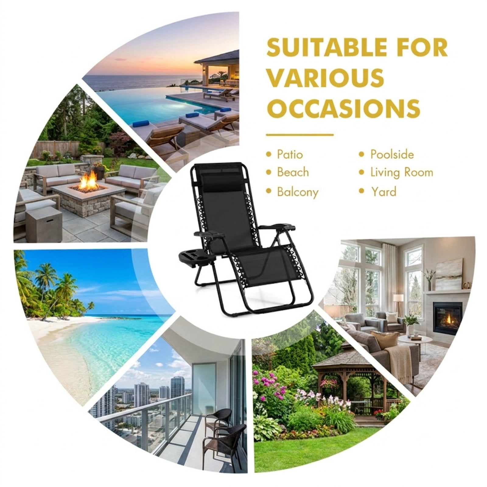Furnibear Folding Zero Gravity Reclining Lounge Chair with Lockable Recline Removable Cup Holder Tray Detachable Headrest Steel and Aluminum Frame and 350 lb Capacity, Green