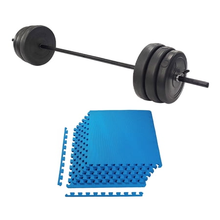 Everyday Essentials Home Gym 100 lb Barbell Set and Floor Exercise Mat