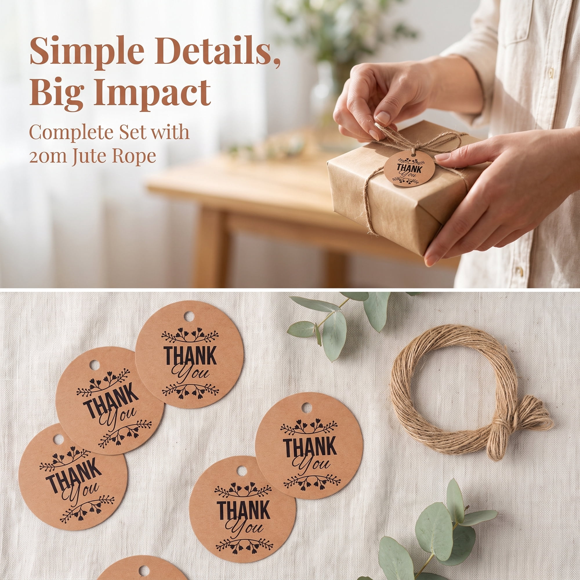 Unique Bargains Round Circle Gift Tags with Natural Twine 1.2" x 1.2" Laurel Border