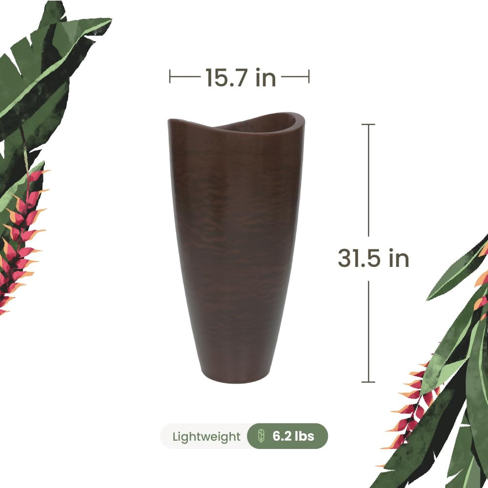 Ecobo 31.5 inches Eco-Friendly Round Pot Planter Onda Indoor/Outdoor use, Durable, Versatile & Lightweight, Designed by Brazilian Artisans, Contemporary All-Weather Design –Brown