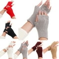 thumbnail image 2 of Women Fingerless Gloves Knitted Solid Color Half Finger Mittens Computer Gloves, 2 of 10