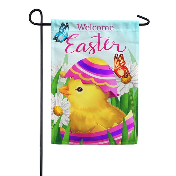 America Forever Welcome Easter Garden Flag - Easter Chick Butterflies Spring Floral Daisies Flag - Seasonal Yard Outdoor Decorative Double Sided Flag - 12.5 x 18 Inches