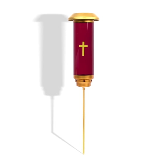 Solar Cross Cemetery Grave Light, Waterproof Dusk to Dawn Solar Memorial Candle Holder with Red Globe, Bereavement Remembrance Gift