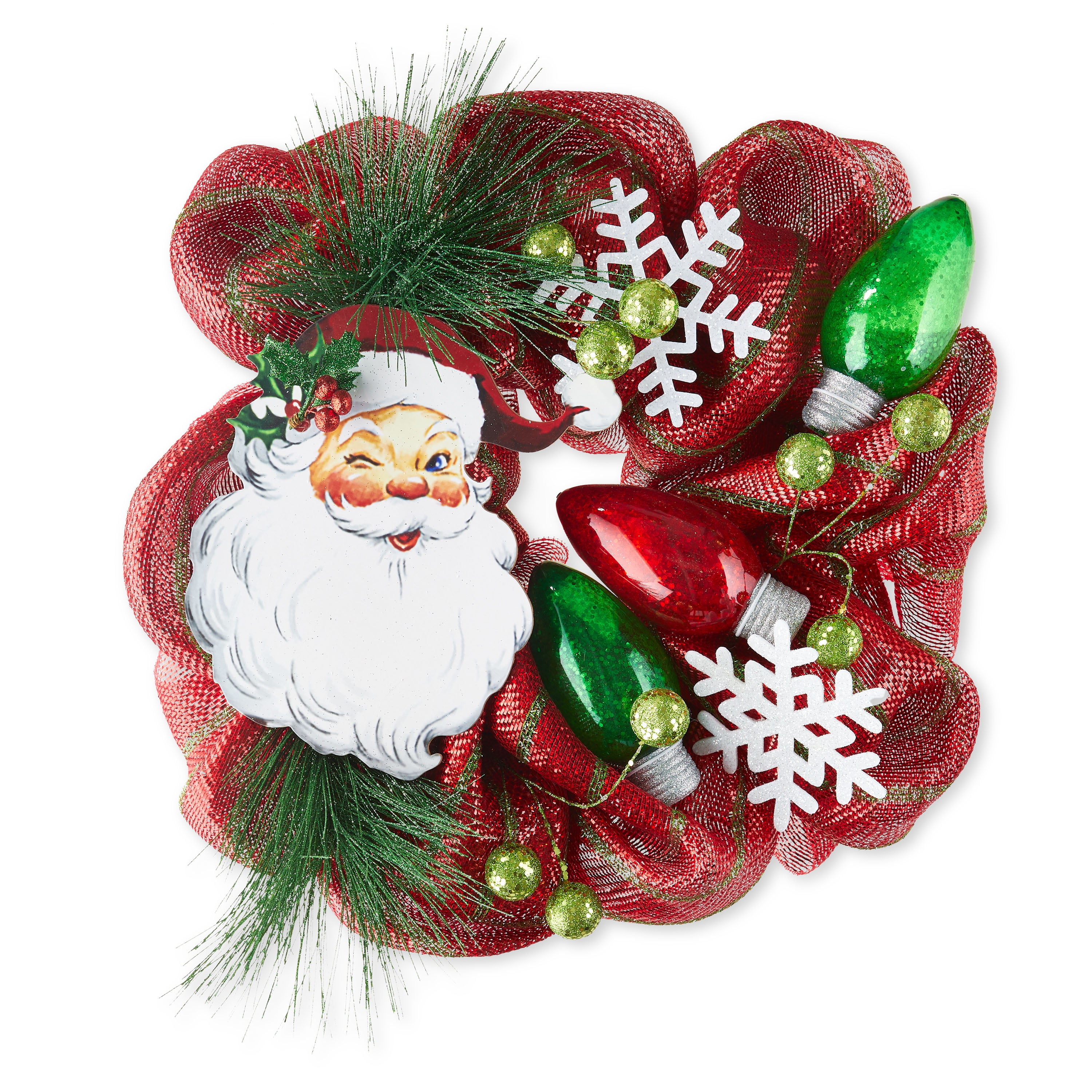 Holiday Time 20 inch Santa C7 Lights Mesh Christmas Wreath