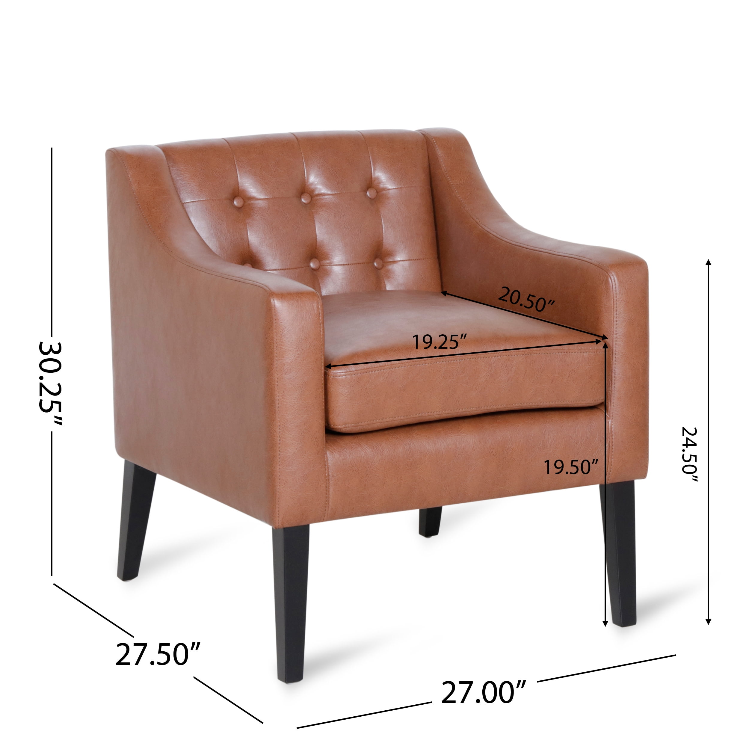 Noble House Annisa Faux Leather Club Chair, Cognac Brown and Espresso