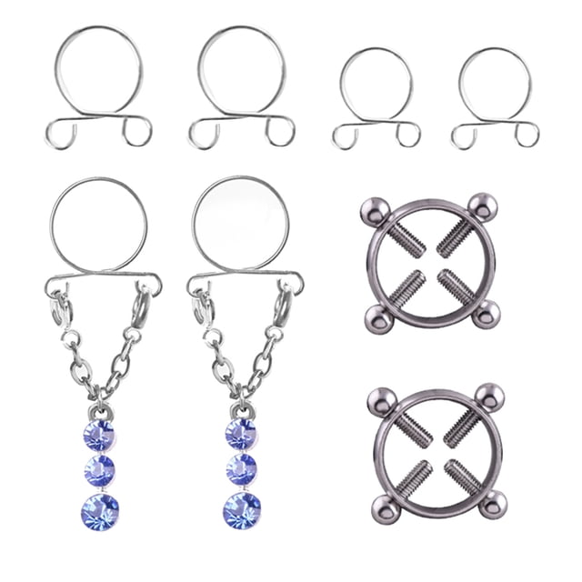 XYCCA Fashion Water Drop Screw Non Pierced Nipple Ring Set Nipple Ring Body Jewelry(Blue)-082302