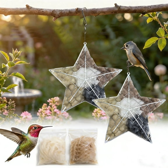 Handmade Alpaca Fiber Bird Nesting Star, Bird Nesting Material Holder, Winter Tree Shelter for Wild Bird, Hummingbird Houses Nest Boxes Gifts for Outside Garden Art Birdhouse, Birds Lovers (Silver)