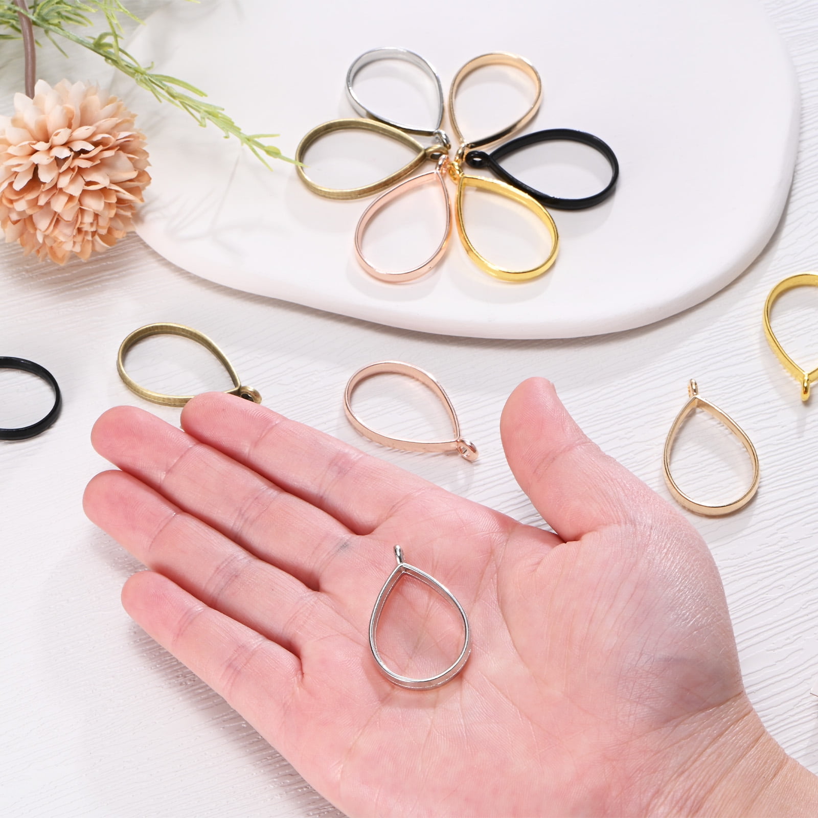 100-Pack Open Bezels for Resin, Teardrop Shape Open Back Bezel Pendants for Resin Jewelry Making/DIY Earrings Necklace, Alloy Hollow Frame Pendants [Rose Gold]