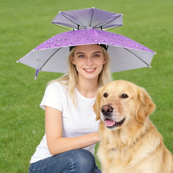 Emdiqzs Umbrella Hat Hands Free Umbrella Double Layer Waterproof Hat for Fishing Outdoor Blue