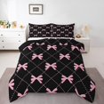 thumbnail image 2 of Erosebridal Princess Ribbon Bedding Queen Comforter Set, Black Pink Down Comforter, Stripe Geometry Reversible Comforters & Duvets, Breathable Room Decor, 3 Pieces, 2 of 8