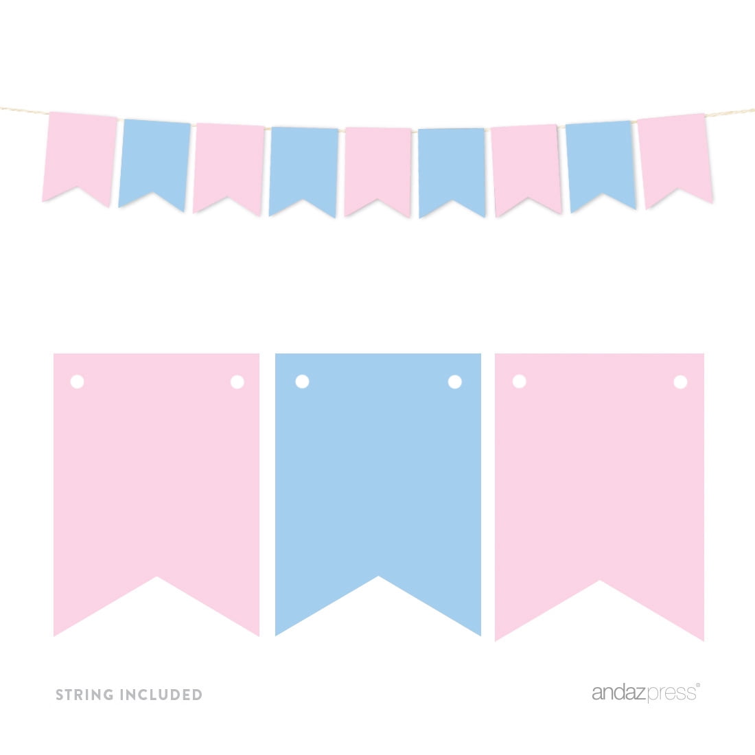 Guirlande Décoration Baby Shower Bleu Et Rose - 9 Bodies + Cœurs Brillants Pour Révéler Le Sexe Bébé