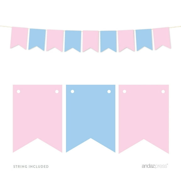 Signature Pink and Blue Gender Reveal Baby Shower, Hanging Pennant Banner, Blank Pennants