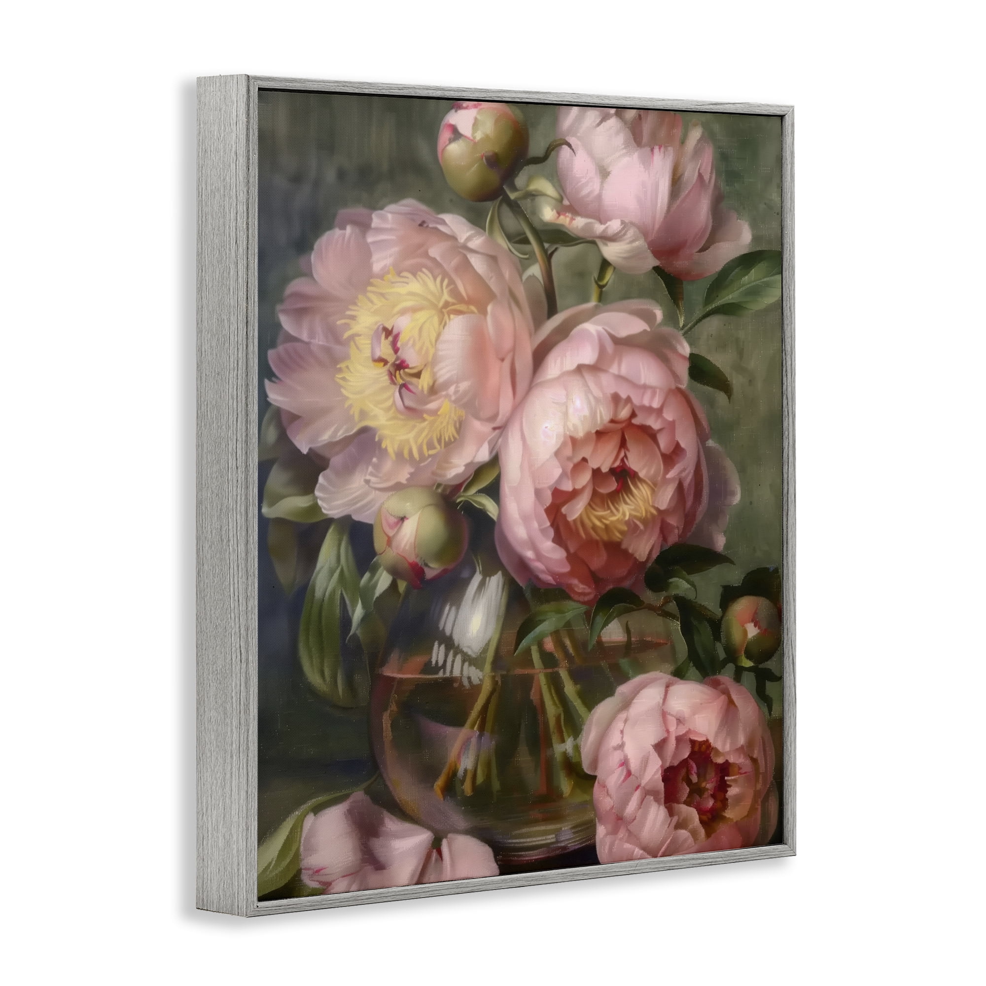 Stupell Industries Pink Peonies in Glass Vase Gray Framed Giclee Art, design by LSR Design Studio