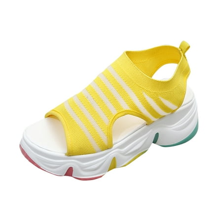 

Dyfzdhu Ladies Fashion Color Blocking Breathable Knitted Open Toe Thick Beach Sandals