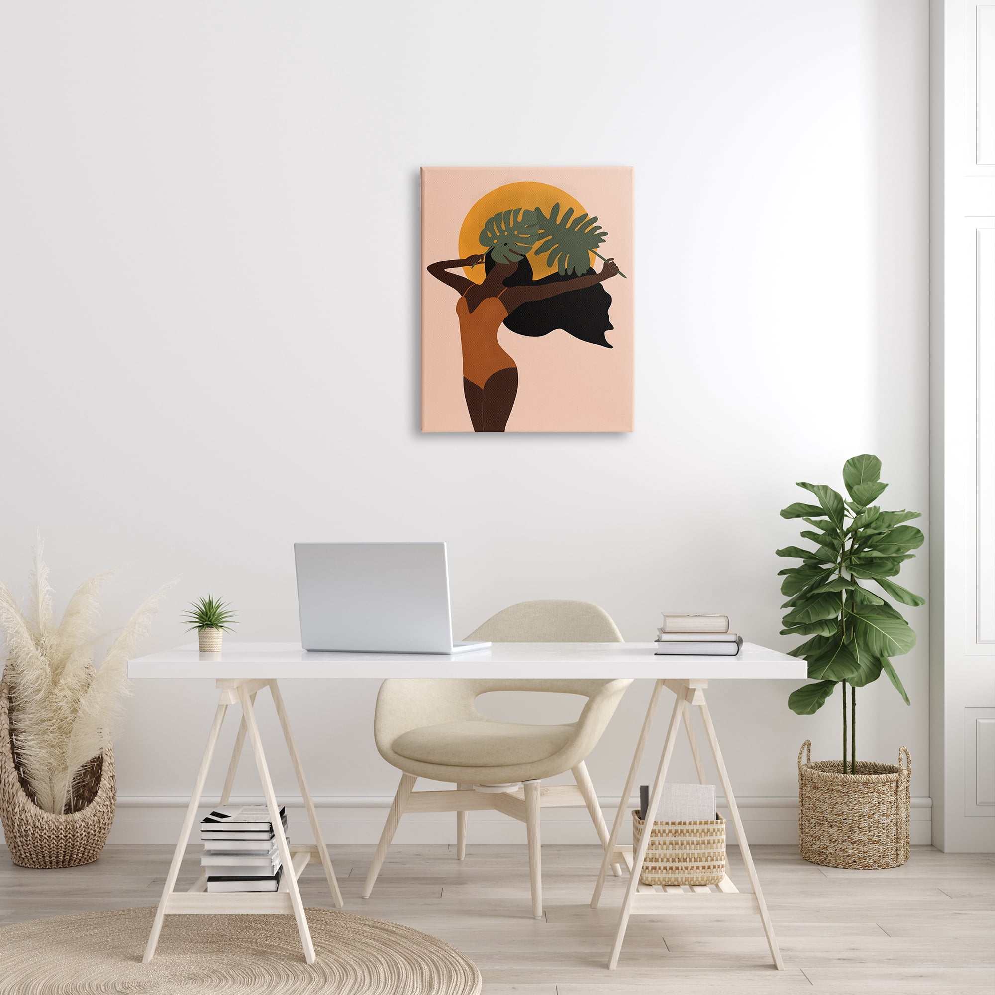 Stupell Industries Female Holding Tropical Monstera Leaf under Sun, 24 x 30, Designed by JJ Design House LLC