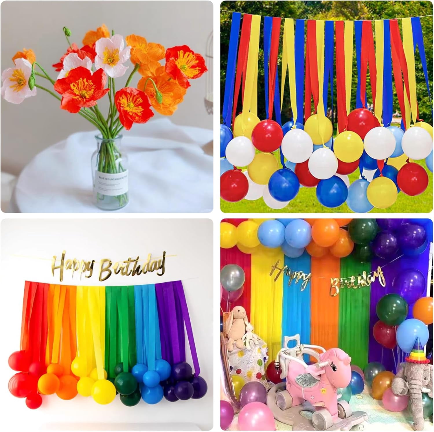 Crepe Paper Streamers 8 Rolls, 10 x 98Inch 8 Memphis Colors Crepe Paper Sheets for DIY Gift Colourful Paper Flower Wrapping Paper Crafts Birthday Wedding Holiday Party Decorations