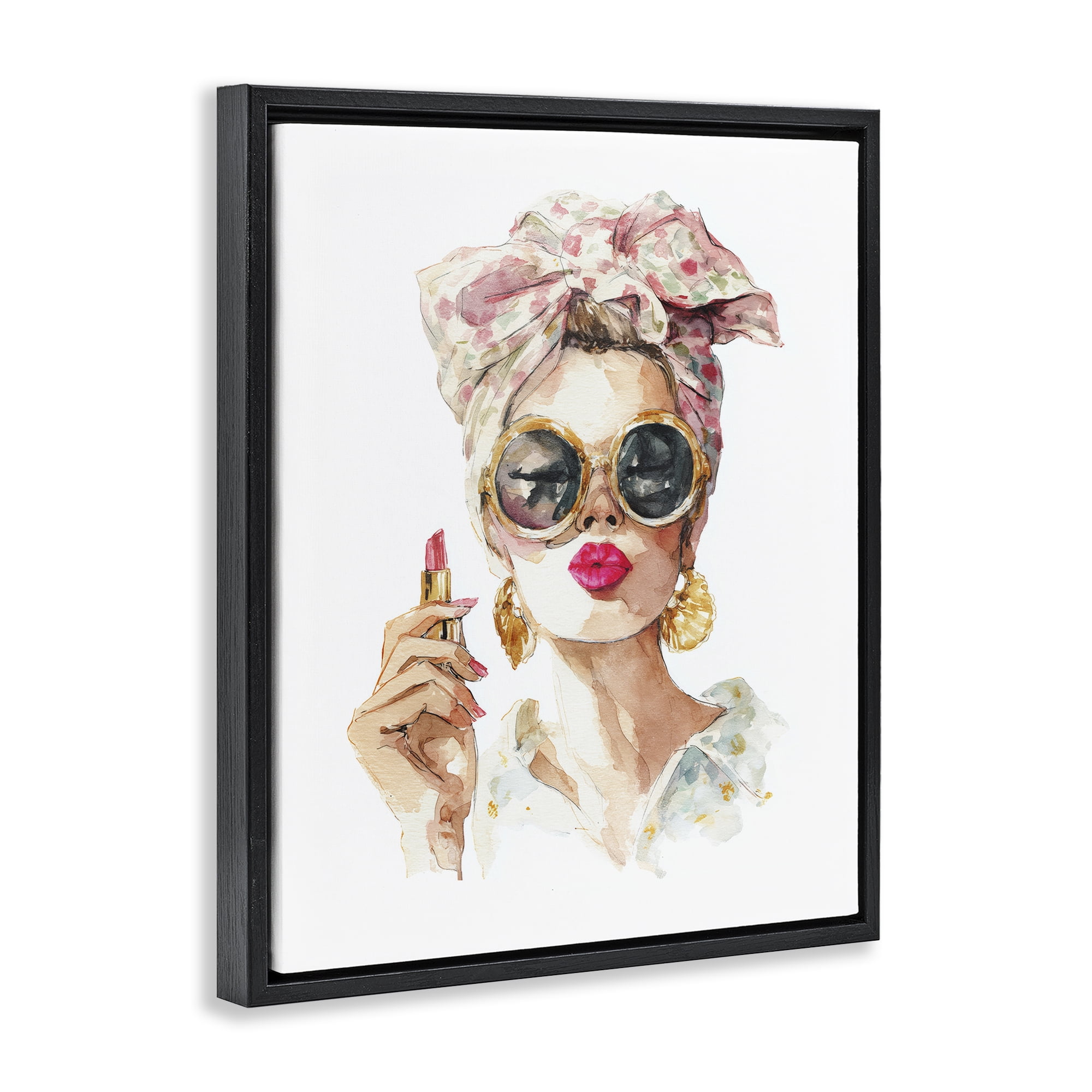 Stupell Industries Feminine Lipstick Spell Black Framed Floater Canvas Wall Art, design by Svetlana Aleynikova