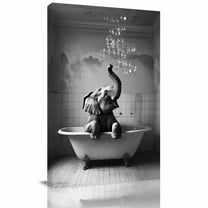 Bathroom Decor Wall Art,Elephant in Bathtub,Black and White Wall Art Decor Signs,12 in x 18 in