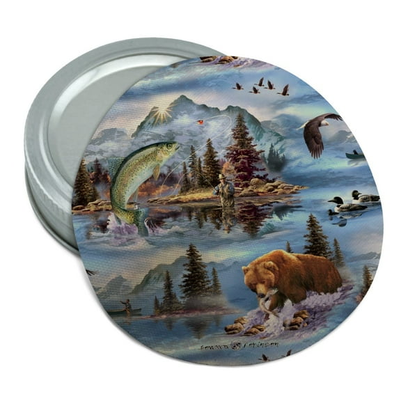 Mountain Fly Fishing Bear Stream Lake Fish Round Rubber Non-Slip Jar Gripper Lid Opener