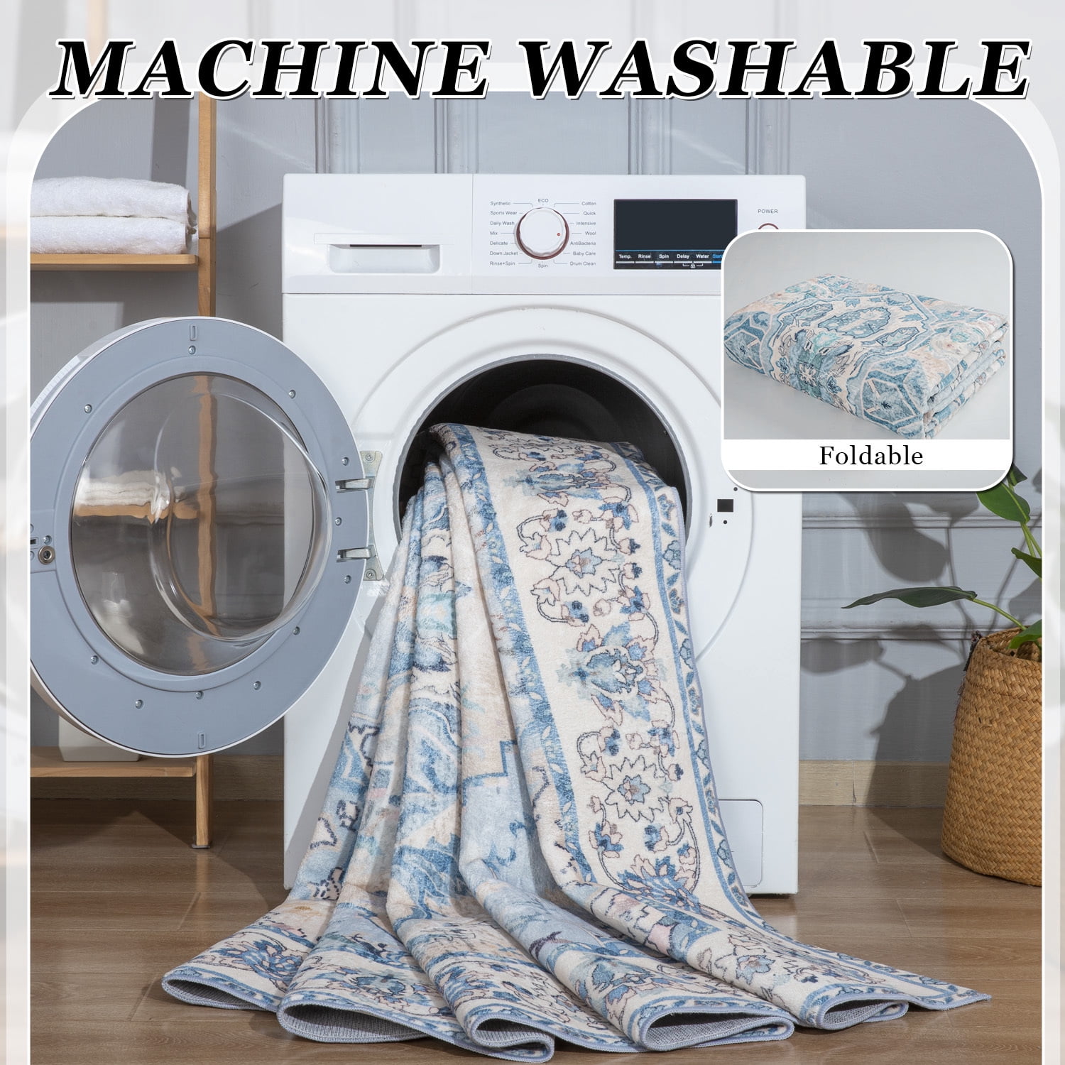 Wondo Washable Rugs Vintage Area Rug Rug for Living Room, Bedroom, Kids Room, 8' x 10', Beige