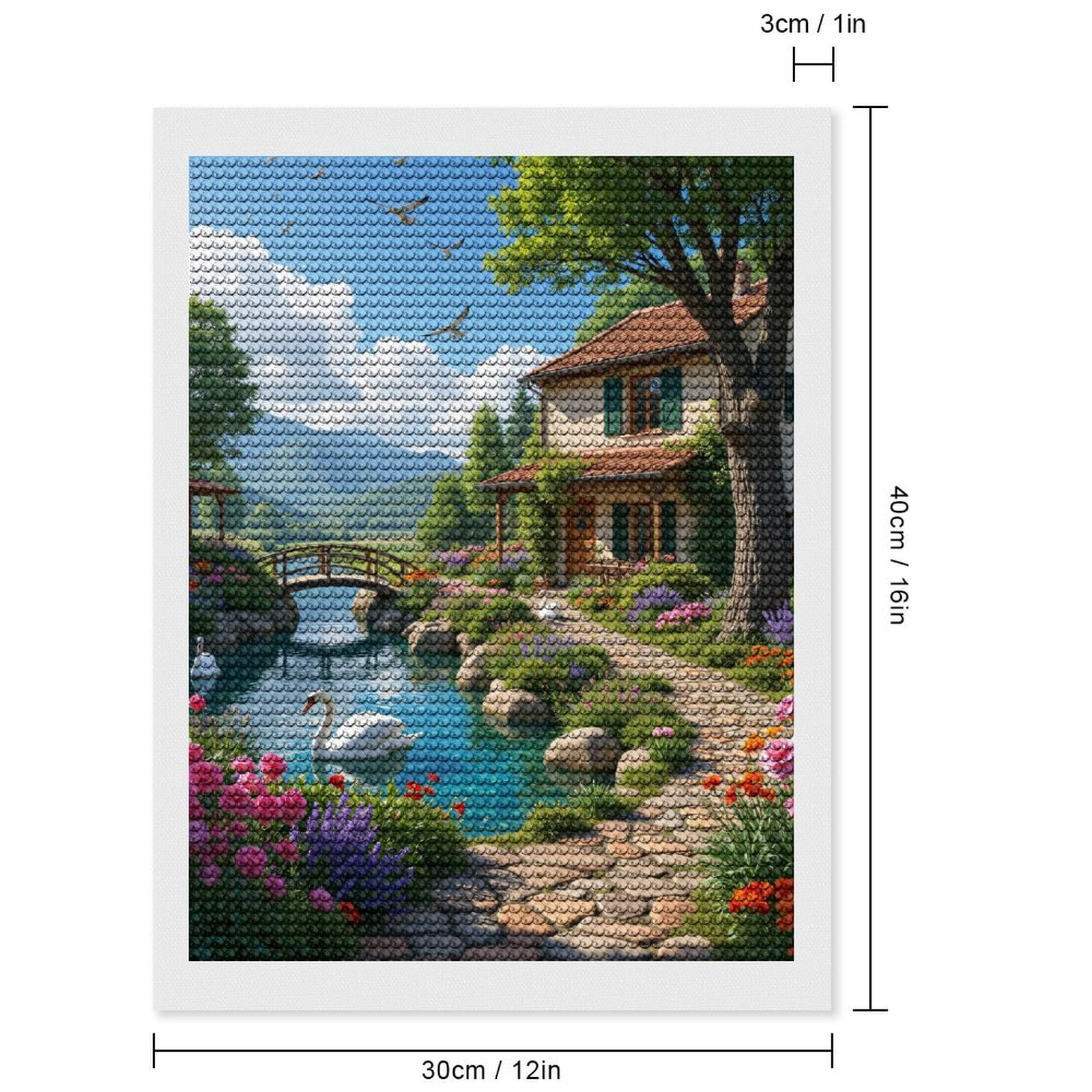 Diamond Art Kits for Adults - Idyllic Cottage Garden Scenery 5d Diamond Painting for Adults, Diamond Art for Adults Beginners, Frameless Diamond Painting Kits for Adults for Home Wall Decor