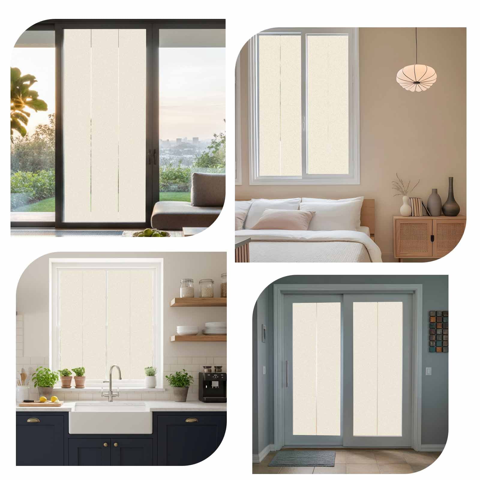 No Glue Heat Blocking Window Flims, Cream Window Privacy Film Frosted, Farmhouse Solid Beige Color Modern Art Peep-proof Door Windows Tint for Bathroom, Dormitory, 17.7 x 78.7 Inches