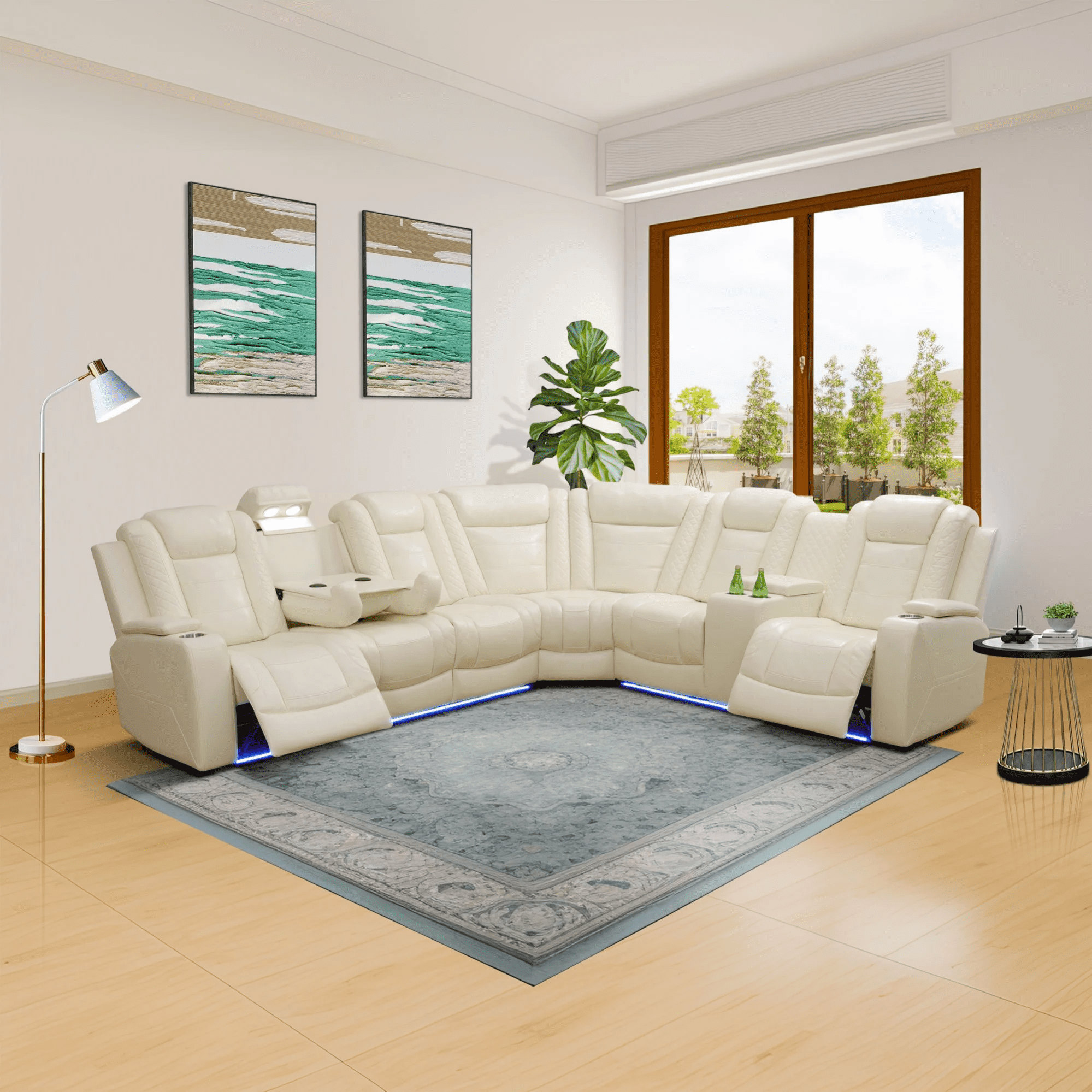 Gewnee Air Leather Power Recliner Sectional Sofa with Cup Holder, Oversize Sofa Couch for Living Room Home Office Theater,Wireless Charging