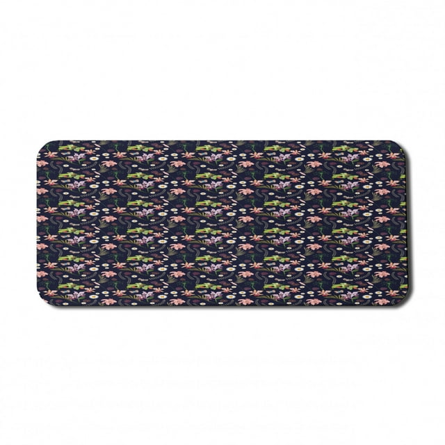 Botanical Computer Mouse Pad, Natural Theme Garden Illustration Along Various Plants and Colorful Butterflies, Rectangle Non-Slip Rubber Mousepad X-Large, 35" x 15", Multicolor, by Ambesonne