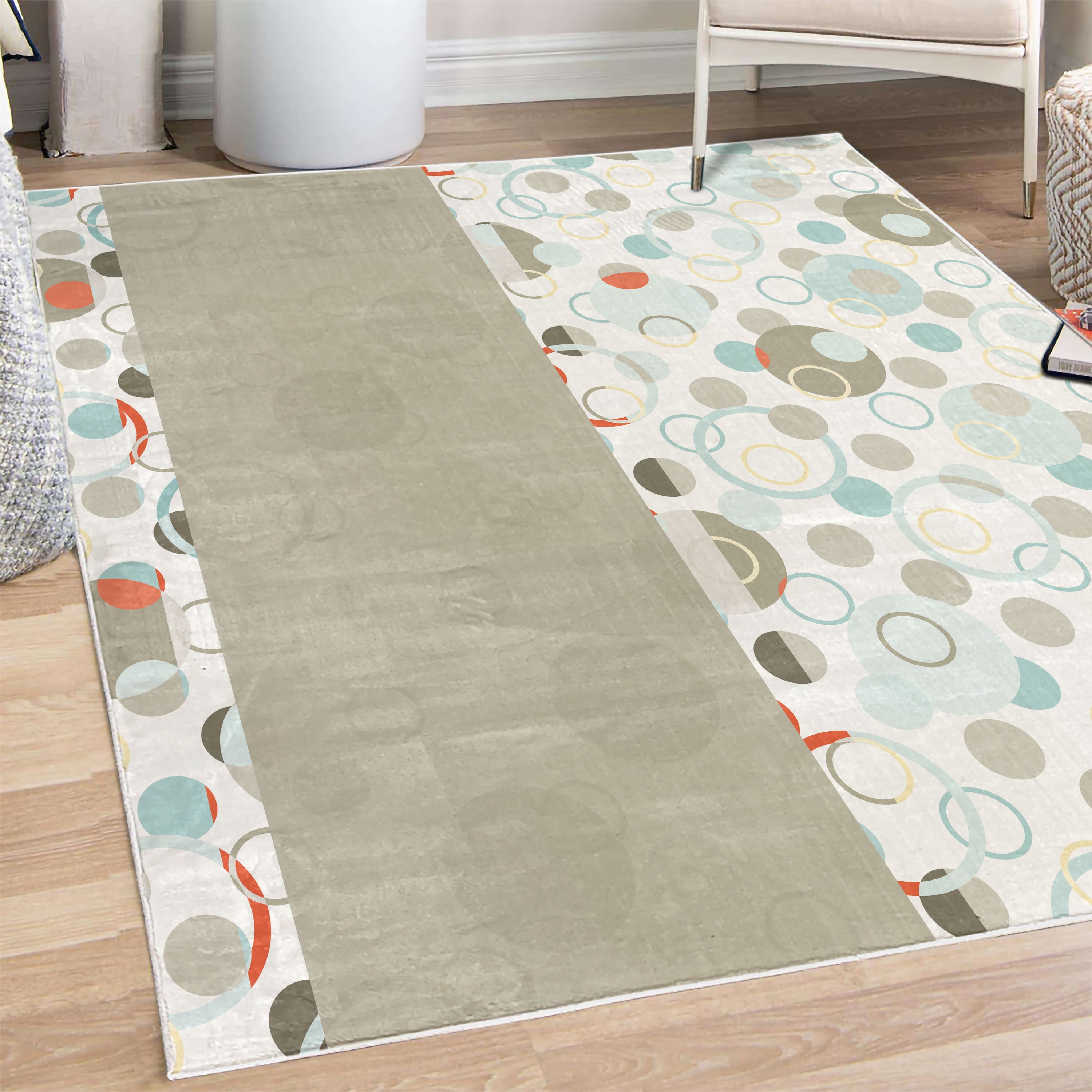 Rectangular Rug Circular Pattern Abstract Decorative Rug, Circular Shaped Round Interlace Forms ...